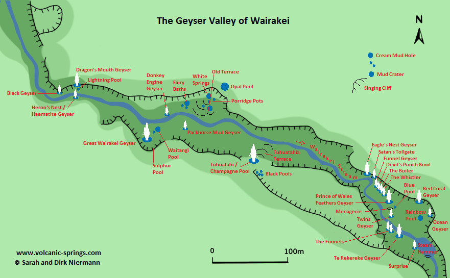 Map of thermal features in Wairakei Geyser Valley