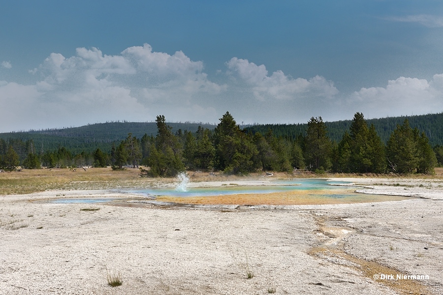 Three Sisters Springs, Three Crater Geyser erupting, Myriad Group, Yellowstone